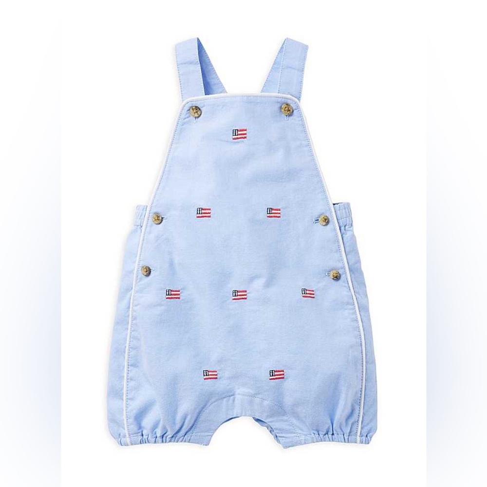 NEW - Janie and Jack Light Blue Overalls with Flag - NWT